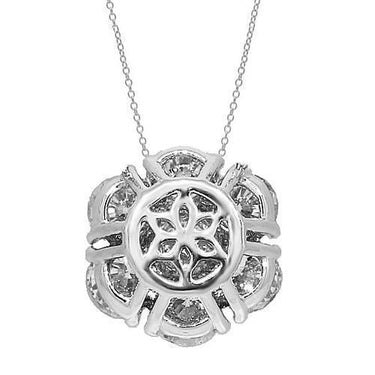 14K White Solid Gold Womens Diamond Cluster Necklace 2.40 Ctw